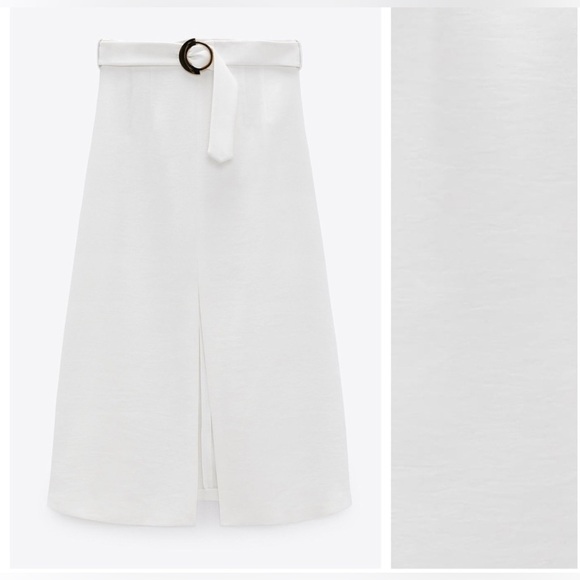 Zara Dresses & Skirts - Zara Midi Long Oyster White Gold Buckle Skirt